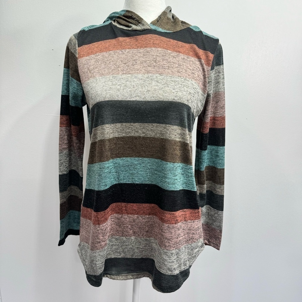 Adora Boutique Cottagecore Jewel Tone Striped Lightweight Hoodie Women’s Medium